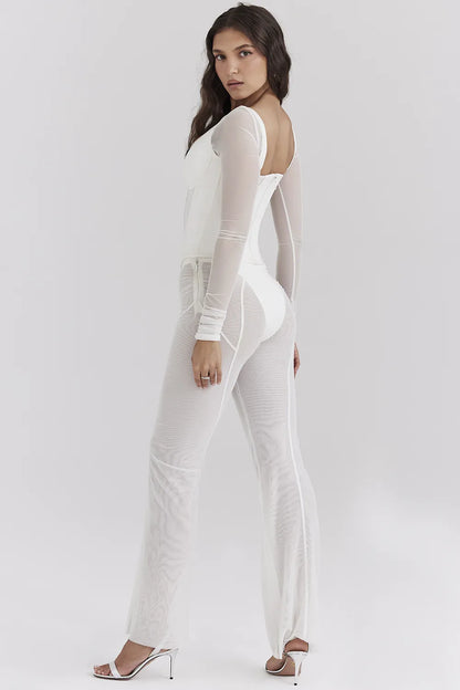 Avalon White Mesh High Waist Trousers