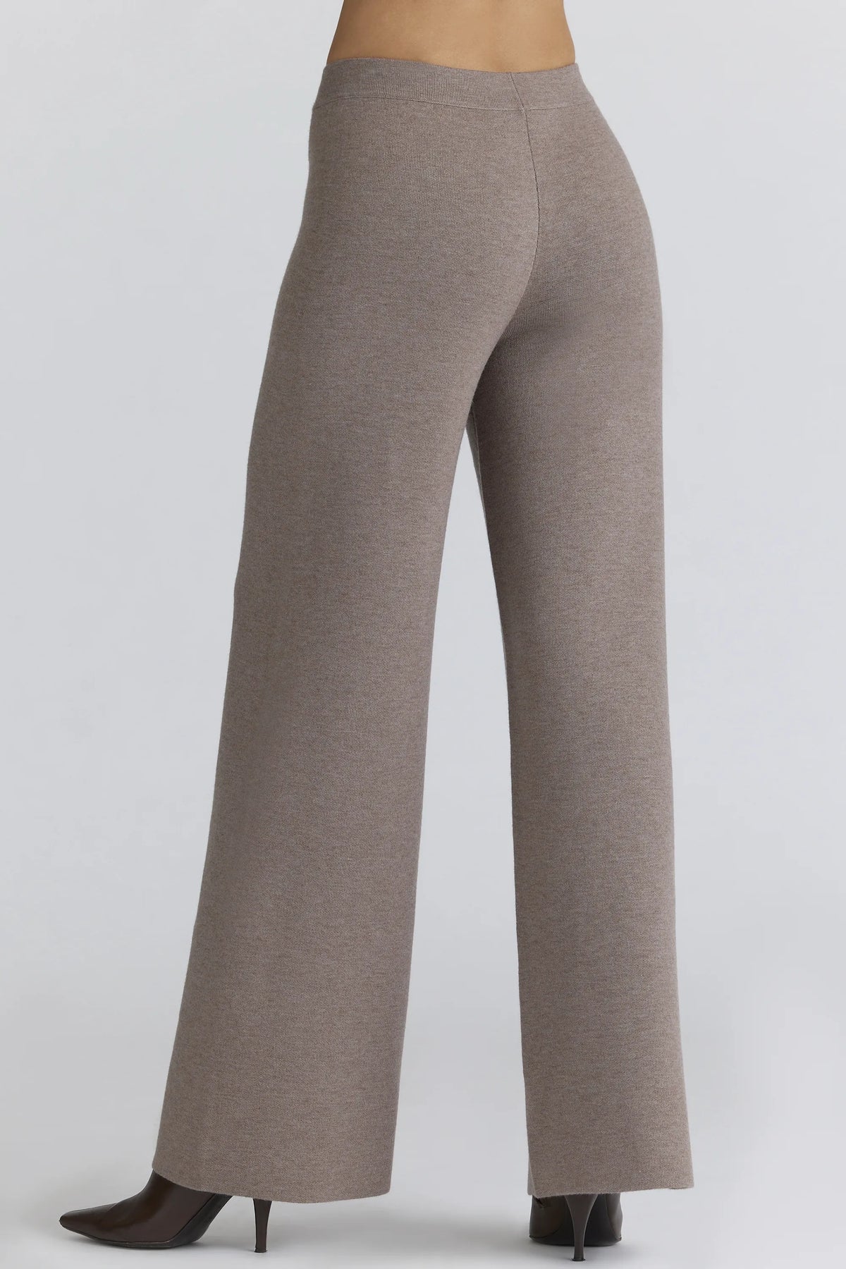 Avery Taupe Wool Wide Leg Trousers