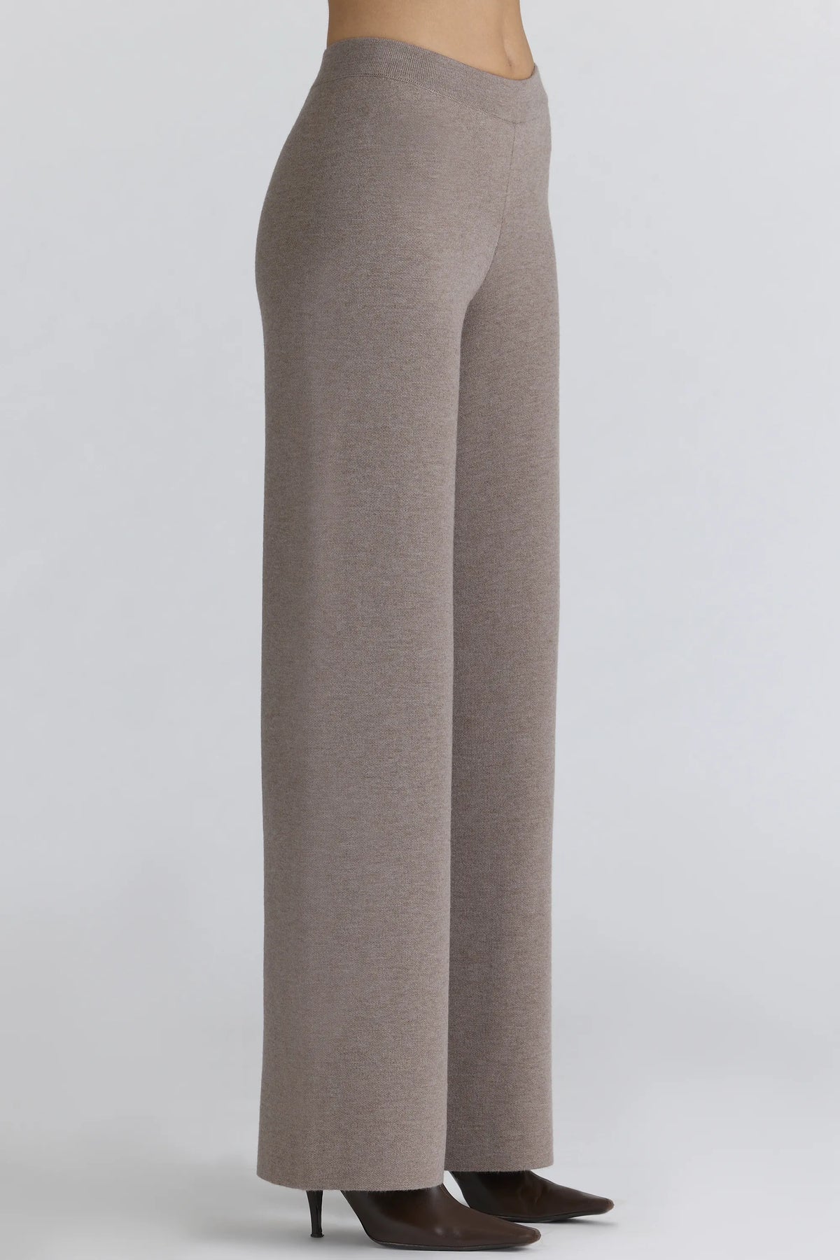 Avery Taupe Wool Wide Leg Trousers