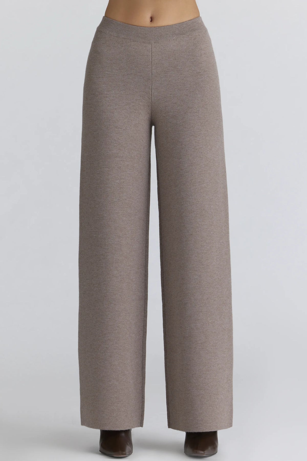 Avery Taupe Wool Wide Leg Trousers