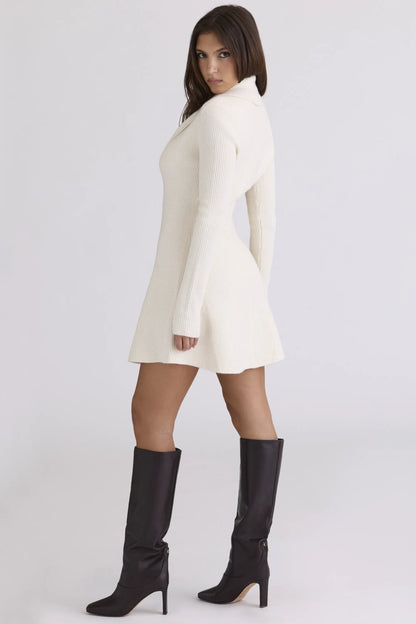 Ayla Cream Asymmetric Skater Mini Dress