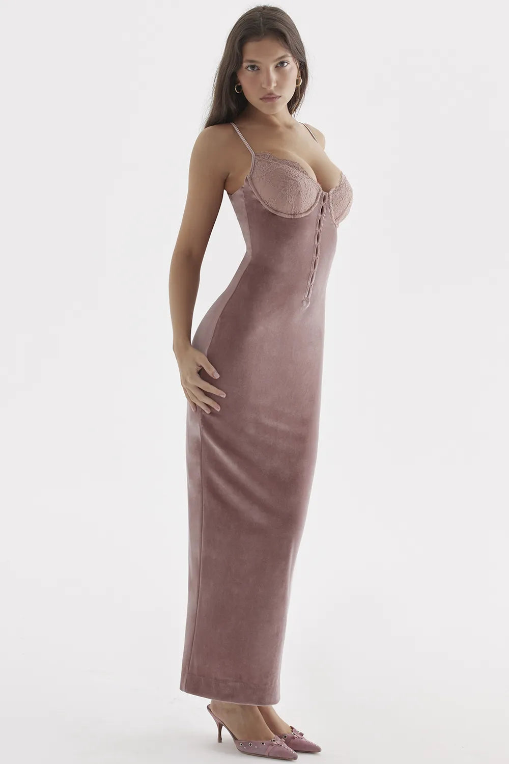 Azalea Soft Pink Velvet Midi Dress