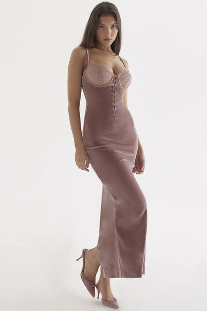 Azalea Soft Pink Velvet Midi Dress
