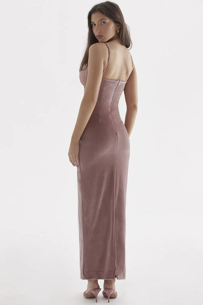 Azalea Soft Pink Velvet Midi Dress