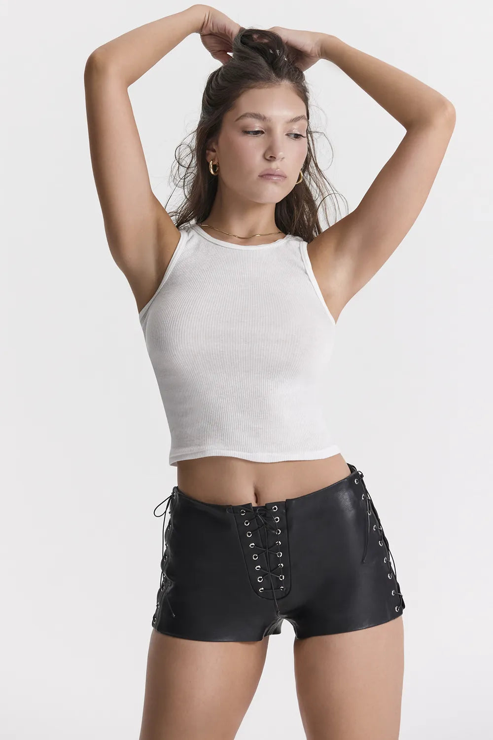 Azora Black Vegan Leather Micro Mini Shorts