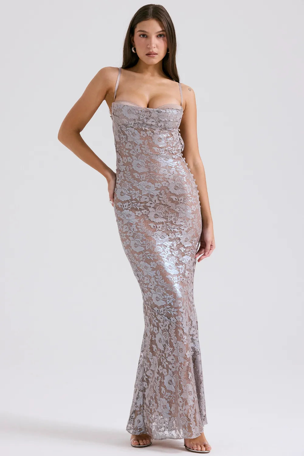 Azzurra Ice Blue Lace Godet Gown