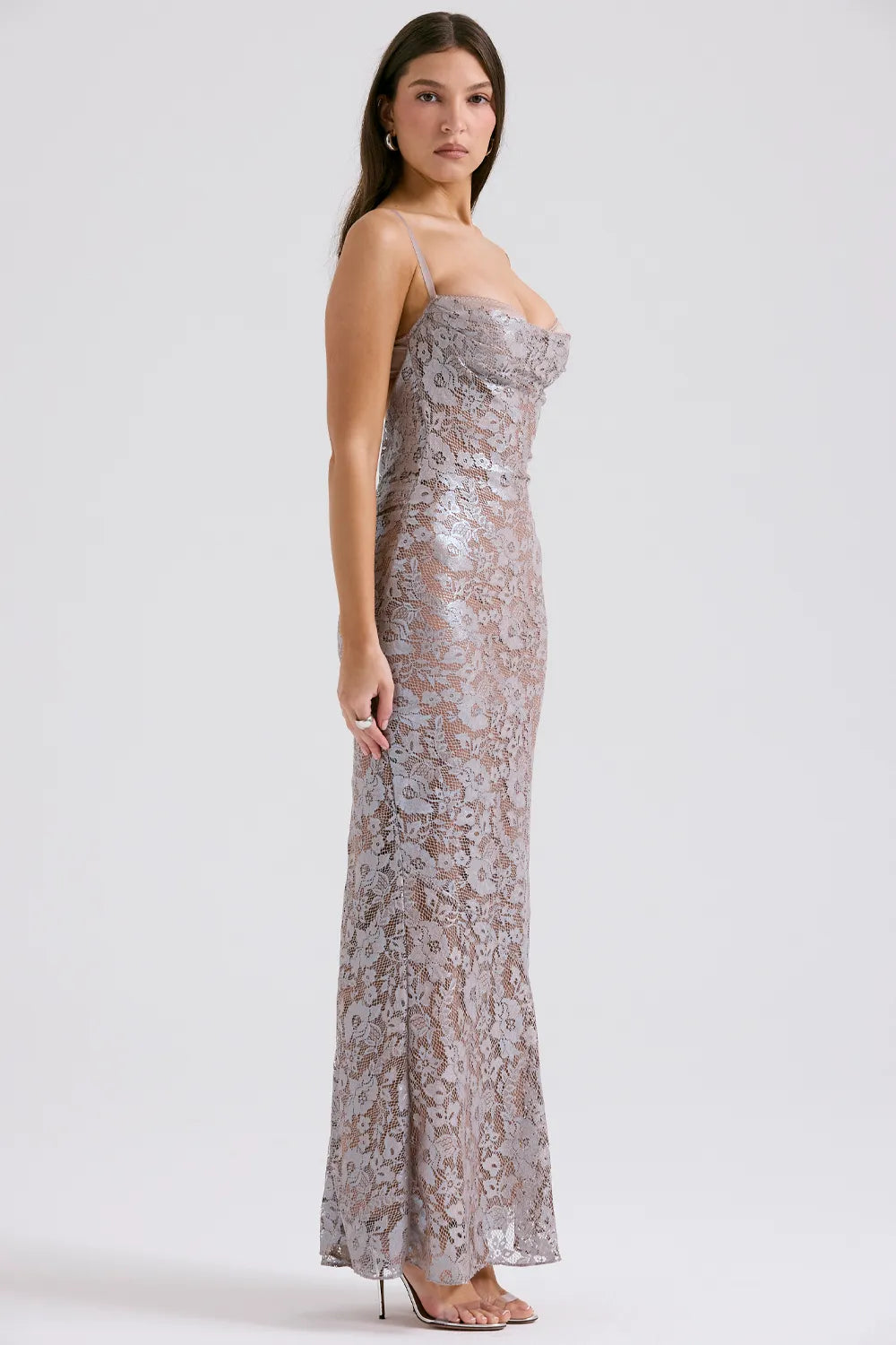 Azzurra Ice Blue Lace Godet Gown