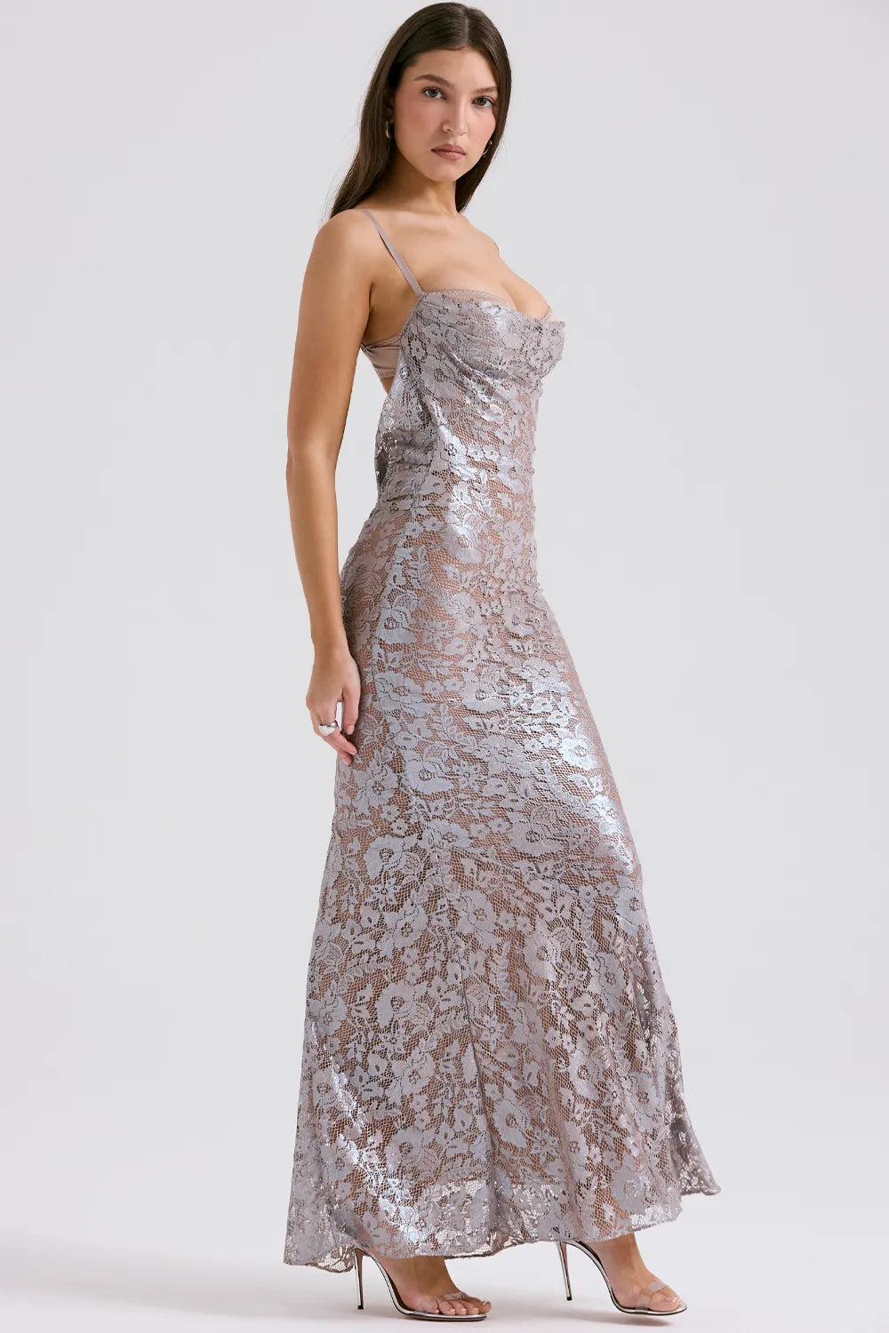 Azzurra Ice Blue Lace Godet Gown