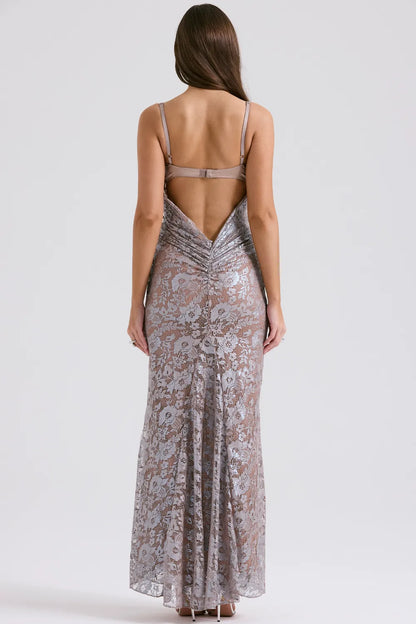 Azzurra Ice Blue Lace Godet Gown