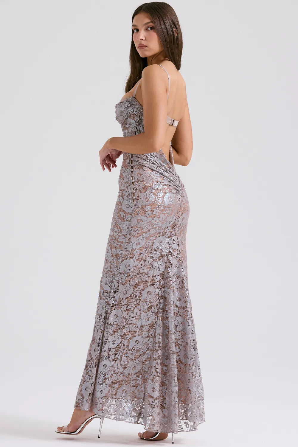 Azzurra Ice Blue Lace Godet Gown