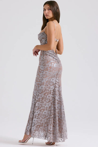 Azzurra Ice Blue Lace Godet Gown