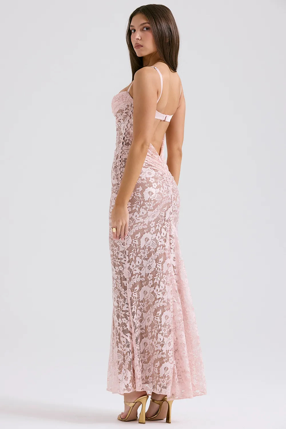 Azzurra Rose Pink Lace Godet Gown