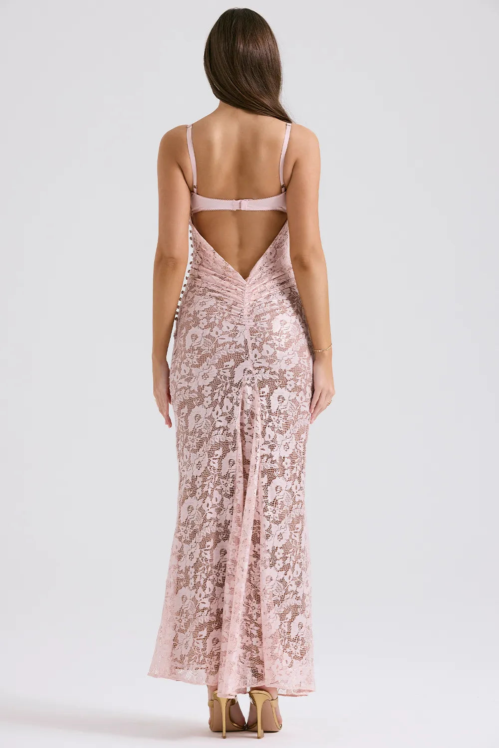 Azzurra Rose Pink Lace Godet Gown