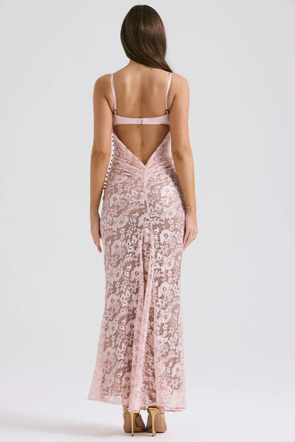 Azzurra Rose Pink Lace Godet Gown