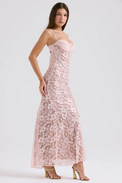 Azzurra Rose Pink Lace Godet Gown