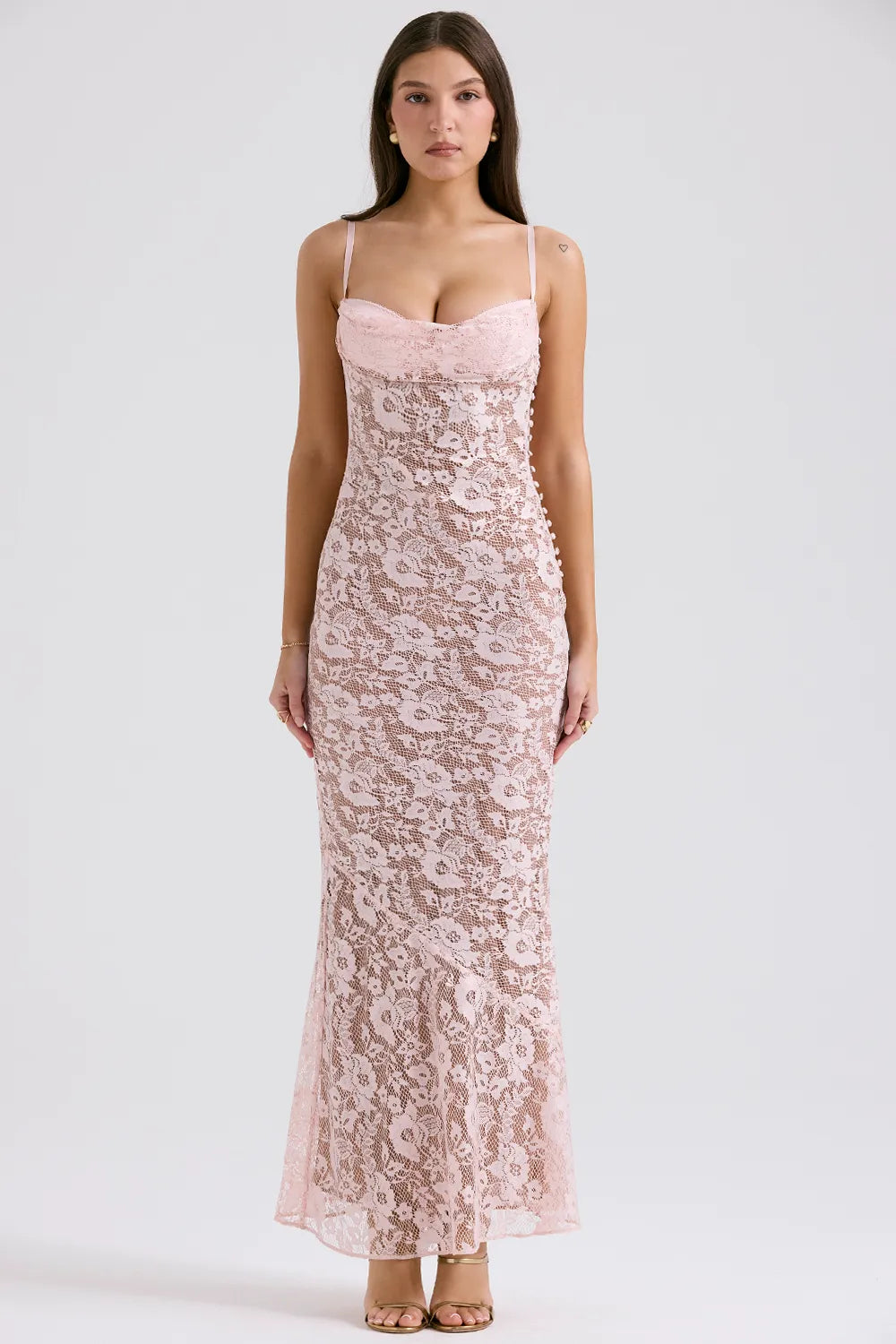 Azzurra Rose Pink Lace Godet Gown