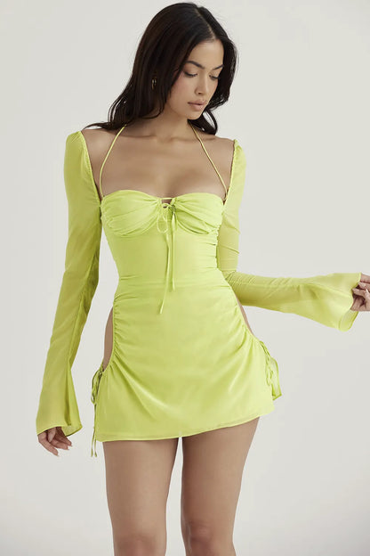 Baby Lime Chiffon Halter Mini Dress
