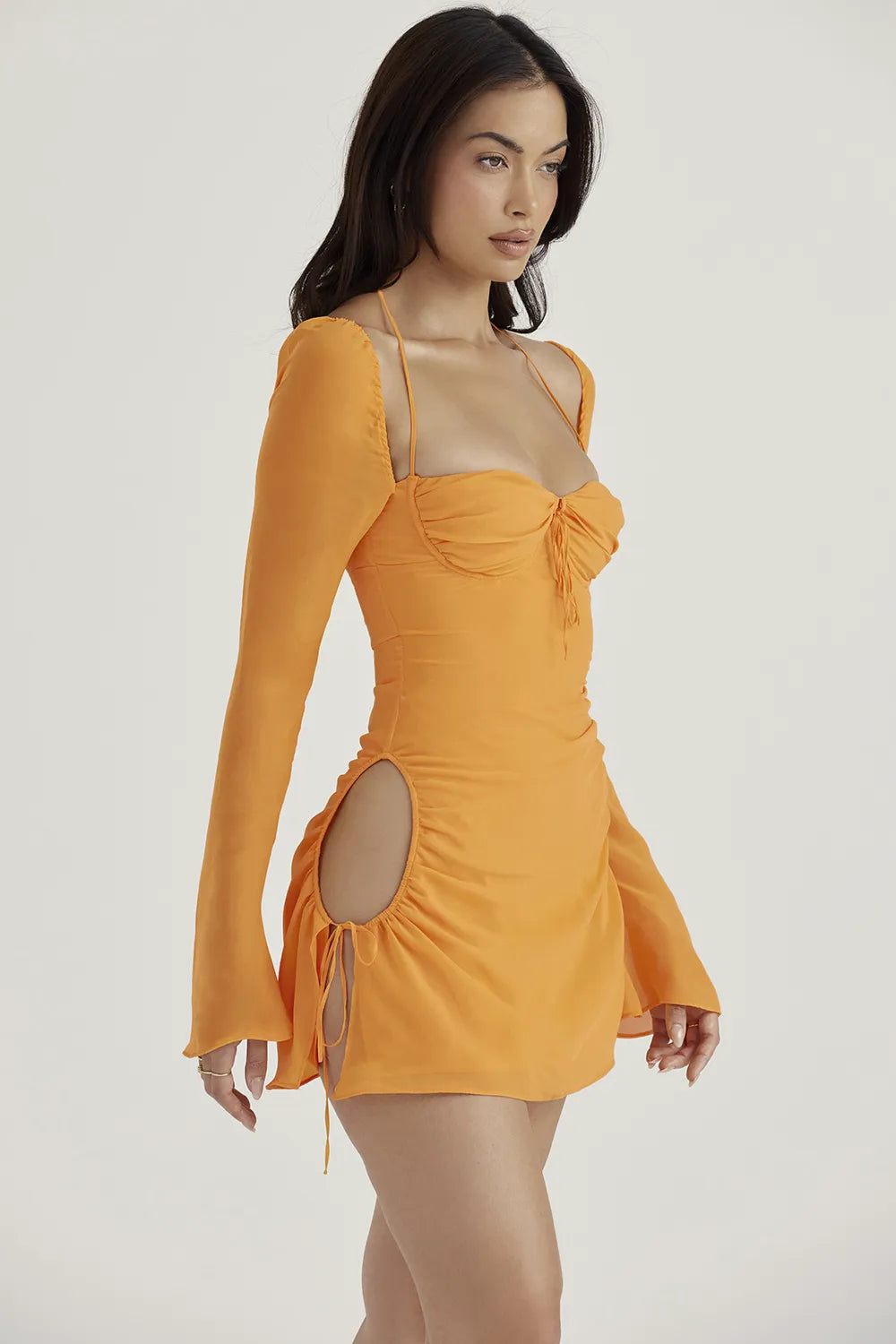 Baby Tangerine Chiffon Halter Mini Dress