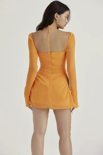 Baby Tangerine Chiffon Halter Mini Dress