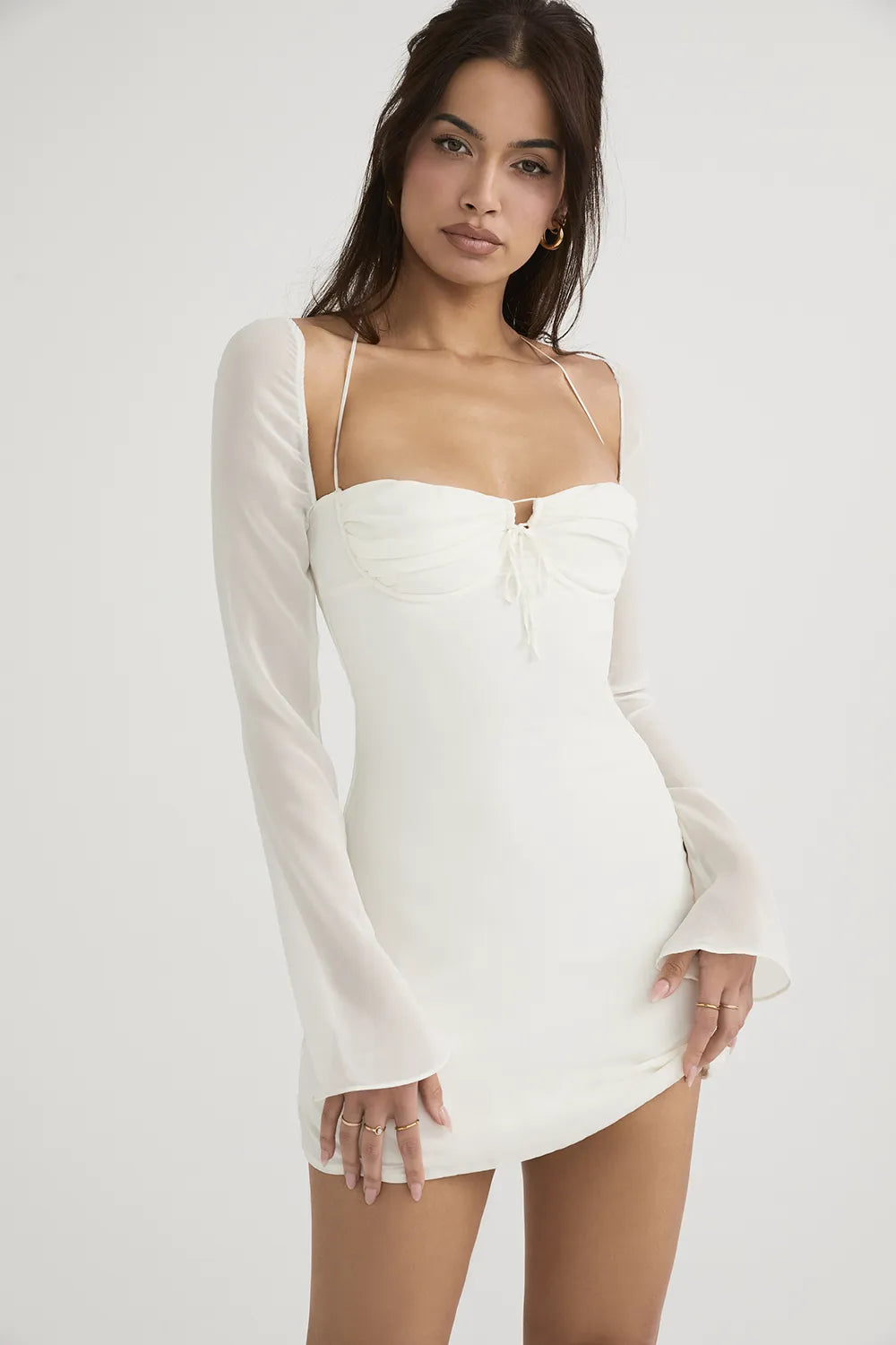 Babydoll Ivory Chiffon Halter Mini Dress