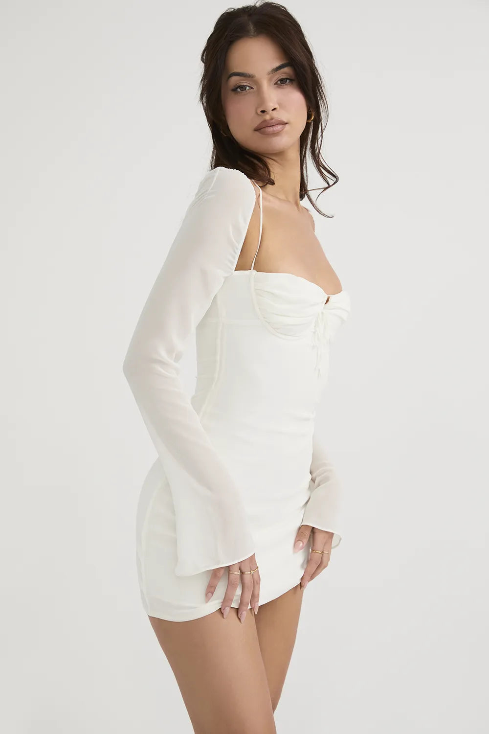 Babydoll Ivory Chiffon Halter Mini Dress
