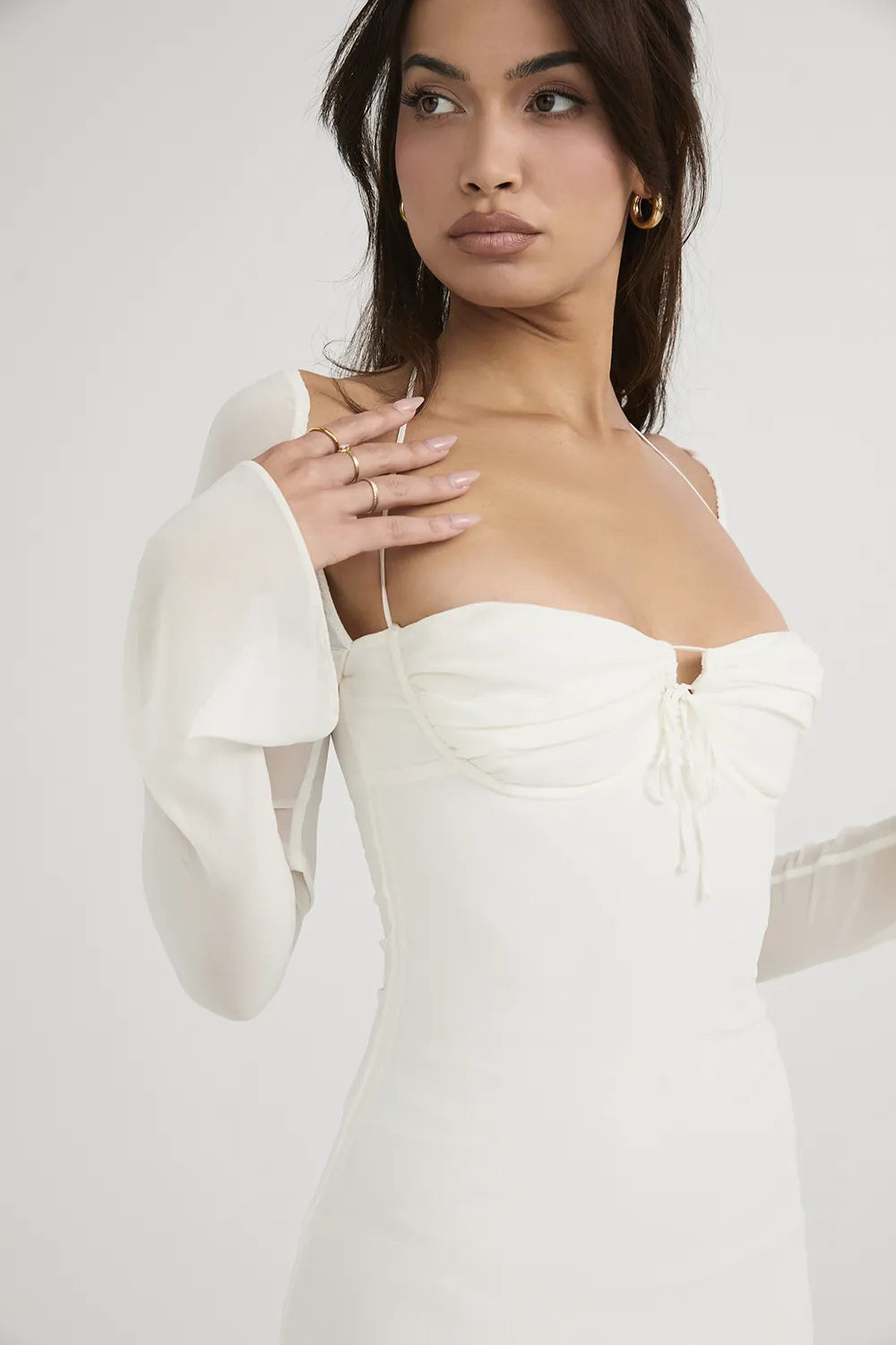 Babydoll Ivory Chiffon Halter Mini Dress
