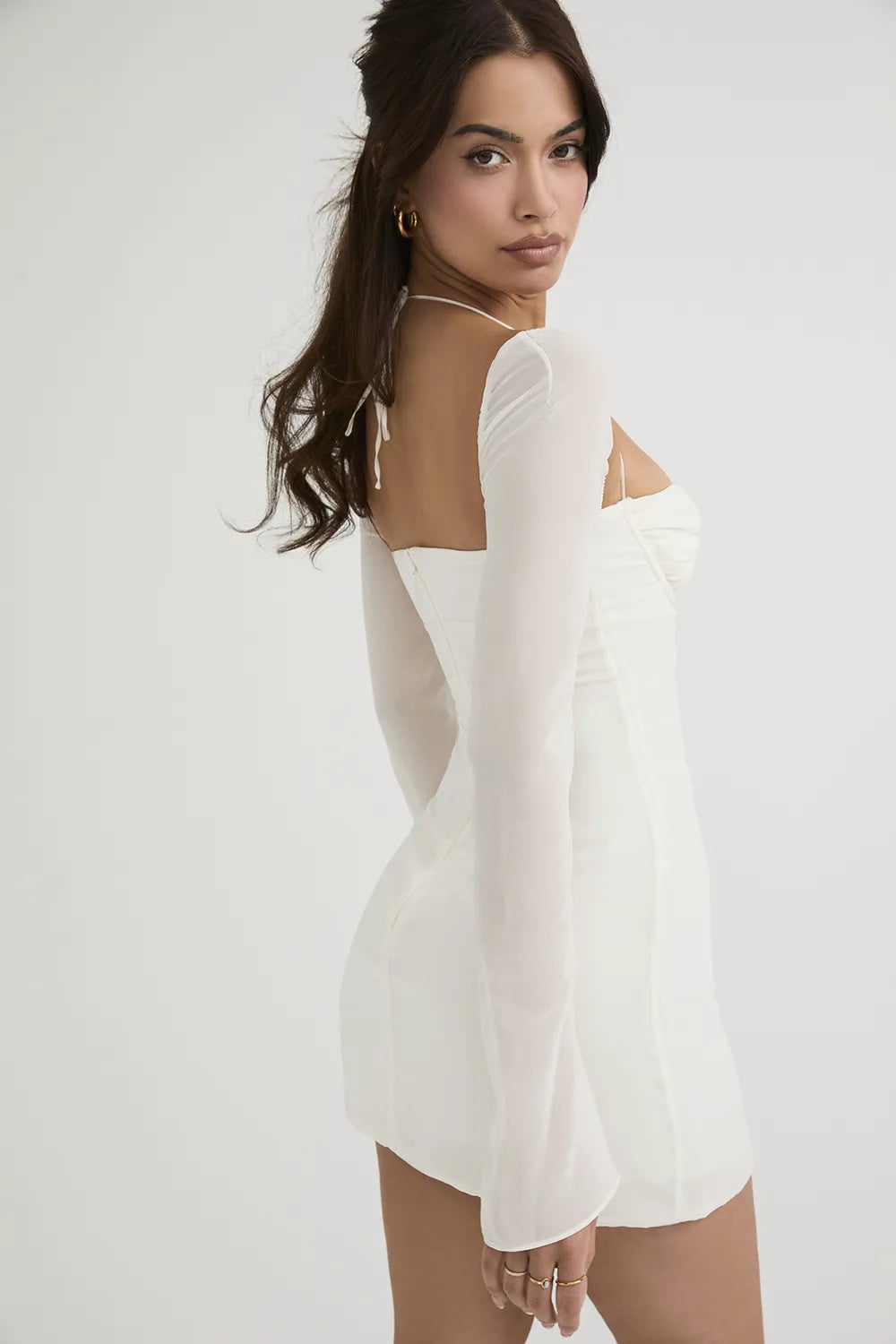 Babydoll Ivory Chiffon Halter Mini Dress