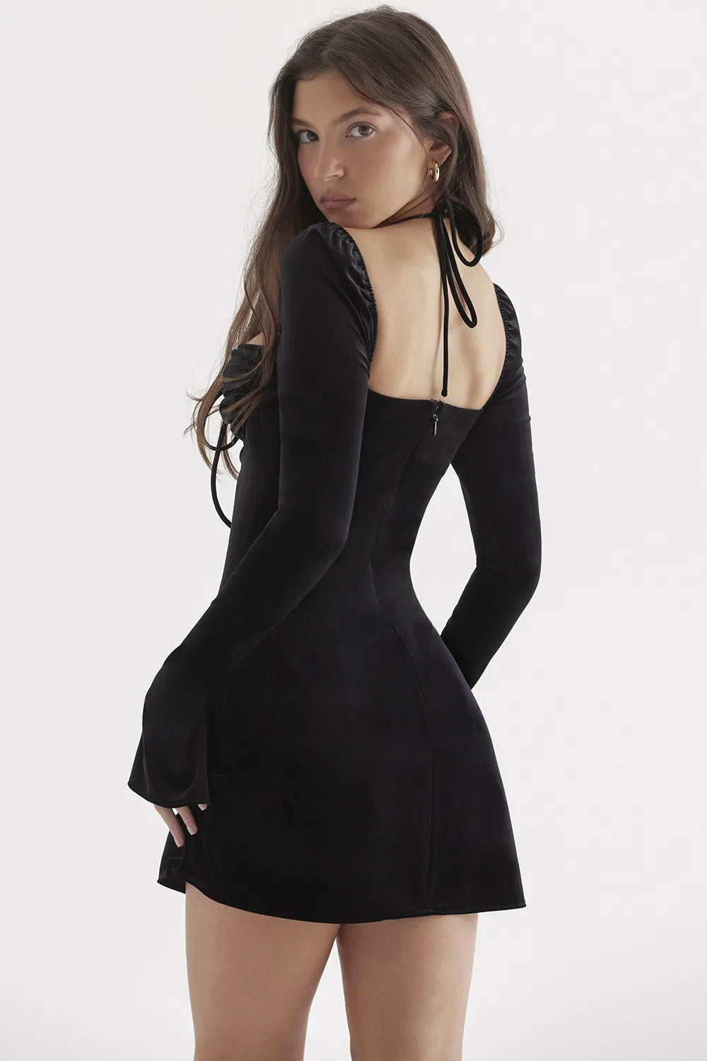 Babydoll Black Velvet Halter Mini Dress