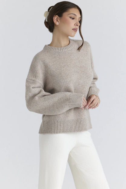 Bear Oatmeal Wool Chunky Knit Sweater