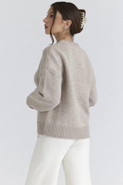Bear Oatmeal Wool Chunky Knit Sweater