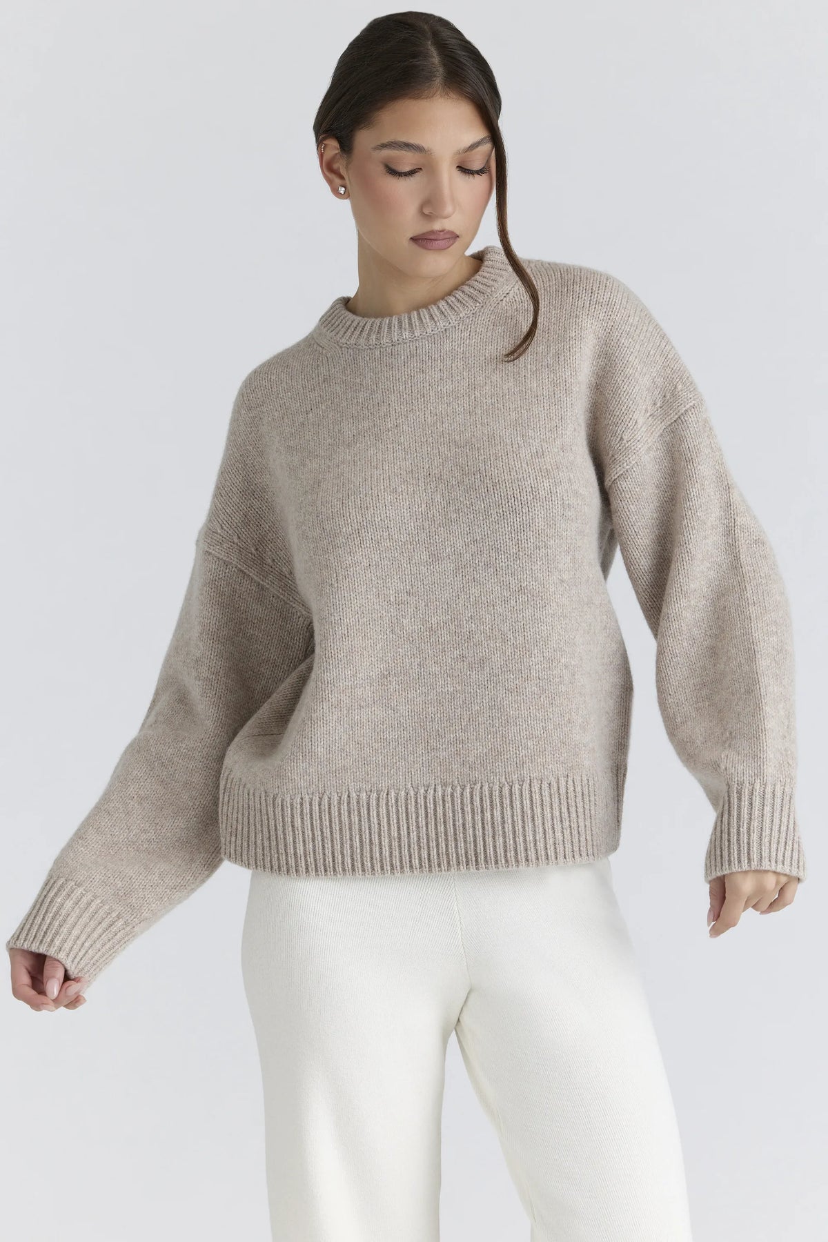 Bear Oatmeal Wool Chunky Knit Sweater