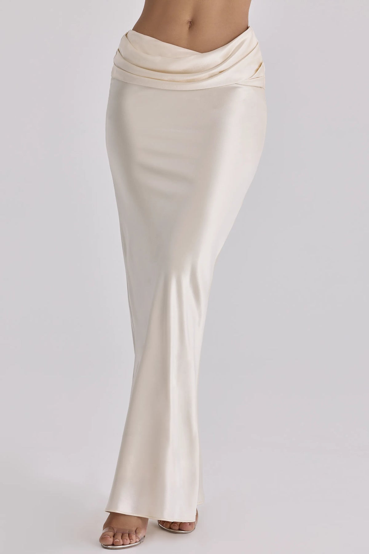 Beau Vintage Ivory Satin Draped Maxi Skirt