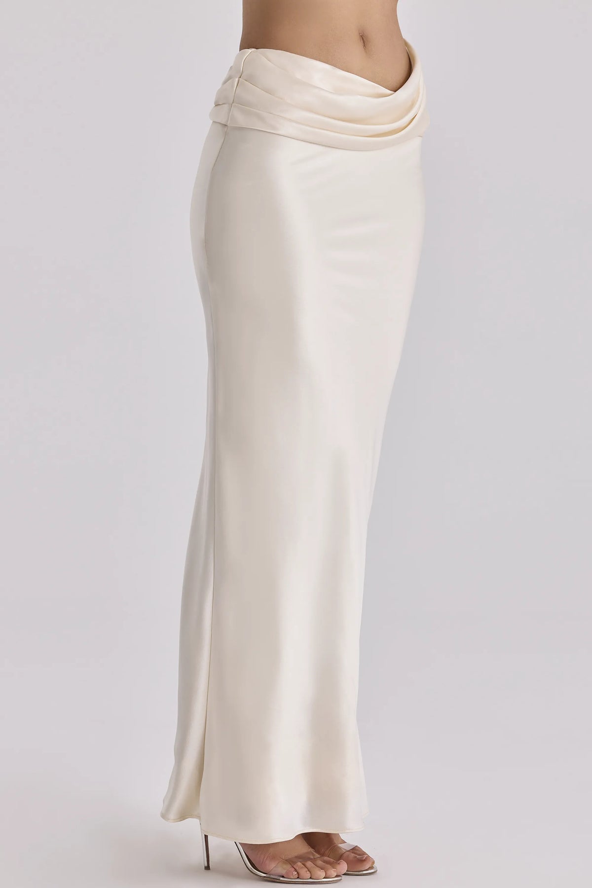 Beau Vintage Ivory Satin Draped Maxi Skirt