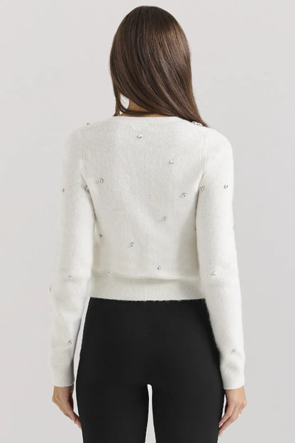 Beaubella Ivory Soft Mohair Embellished Cardigan