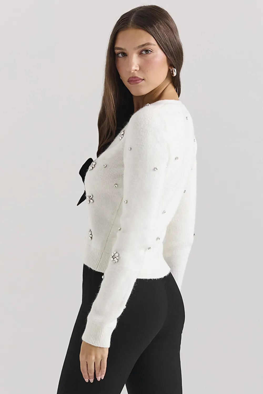 Beaubella Ivory Soft Mohair Embellished Cardigan