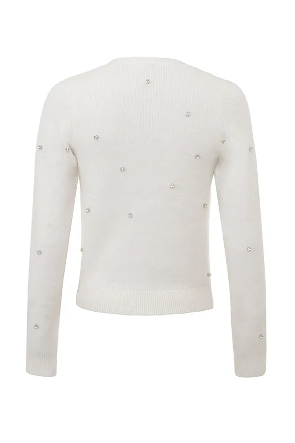 Beaubella Ivory Soft Mohair Embellished Cardigan