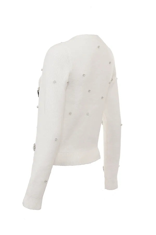 Beaubella Ivory Soft Mohair Embellished Cardigan