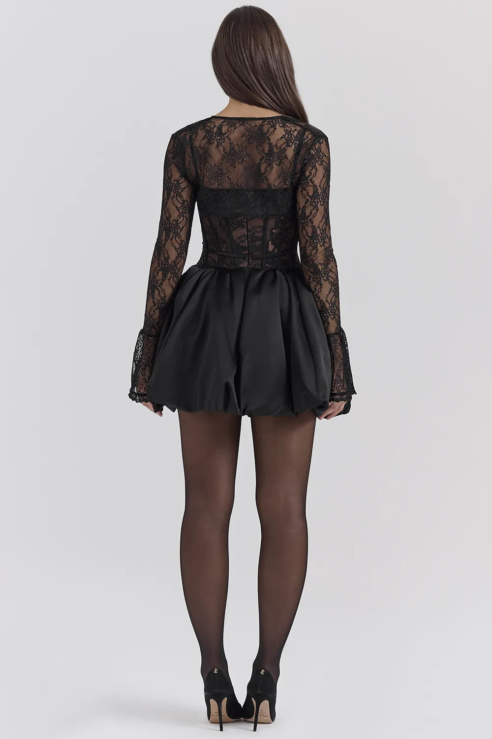 Beauty Black Lace Puffball Mini Dress