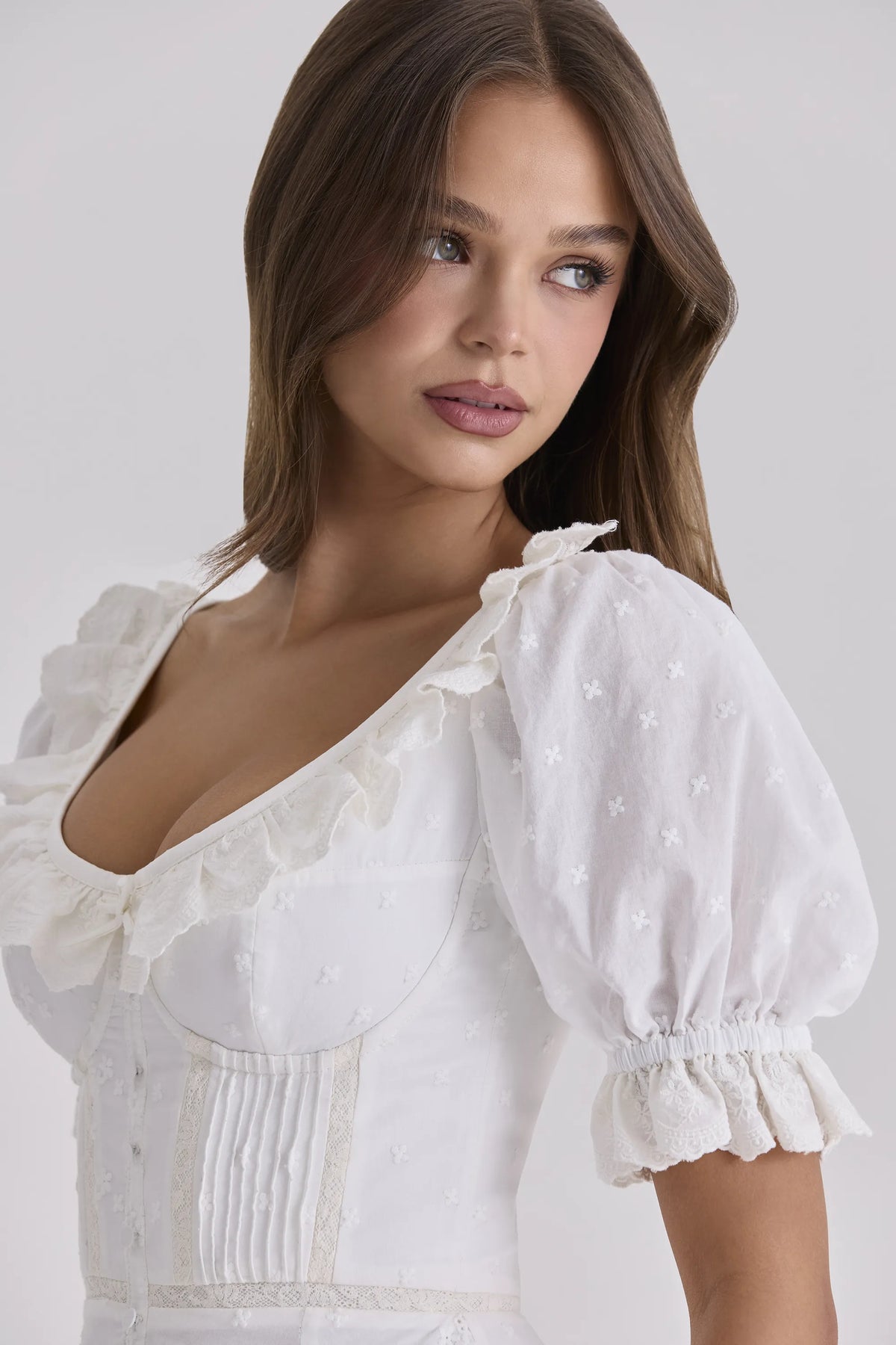 Bella White Broderie Anglais Babydoll Midi Dress