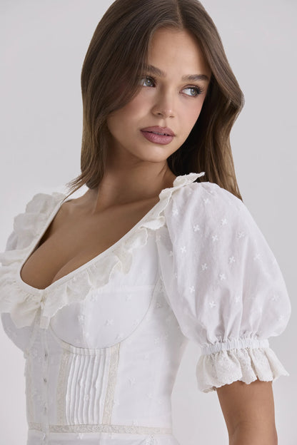 Bella White Broderie Anglais Babydoll Midi Dress