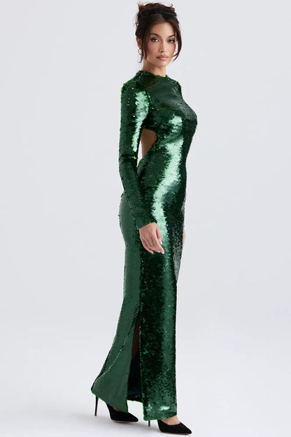 Belle Pine Green Sequin Maxi Dress