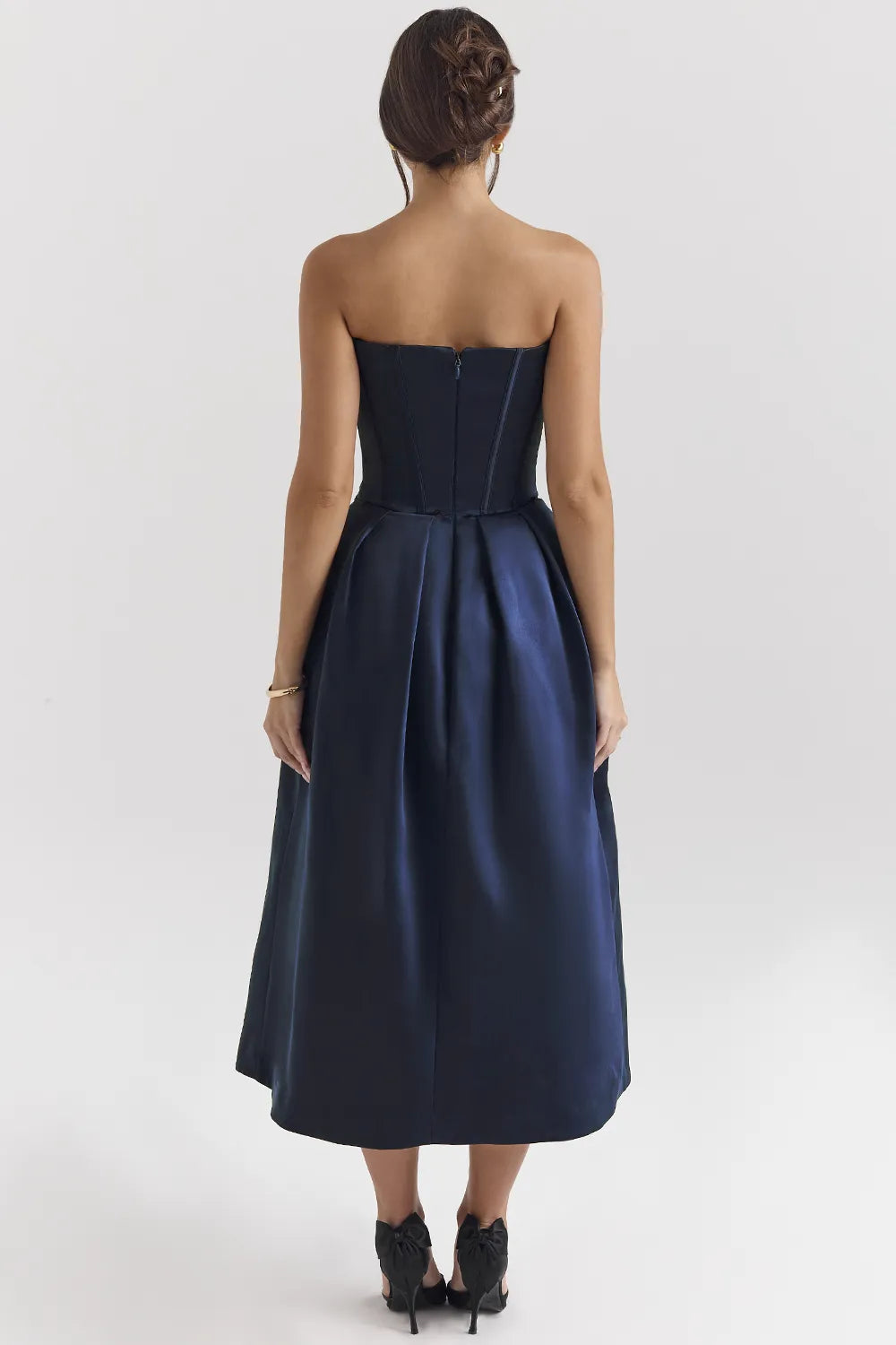 Bellina Midnight Blue Strapless Detachable Bow Midi Dress