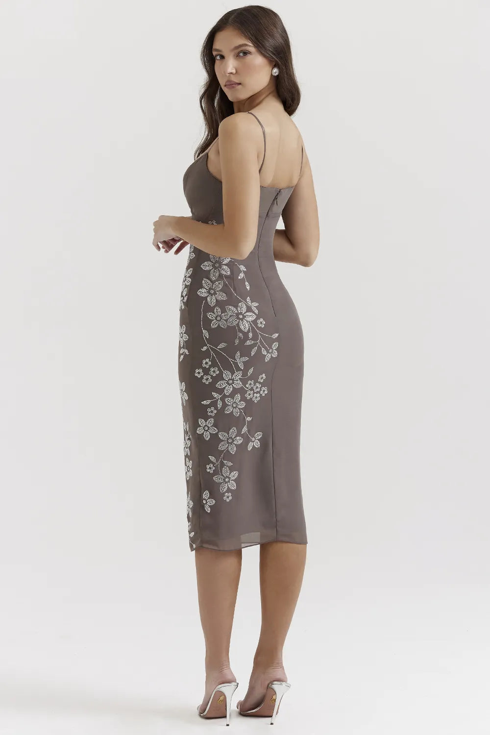 Blanca Smoke Crystal Embellished Midi Dress