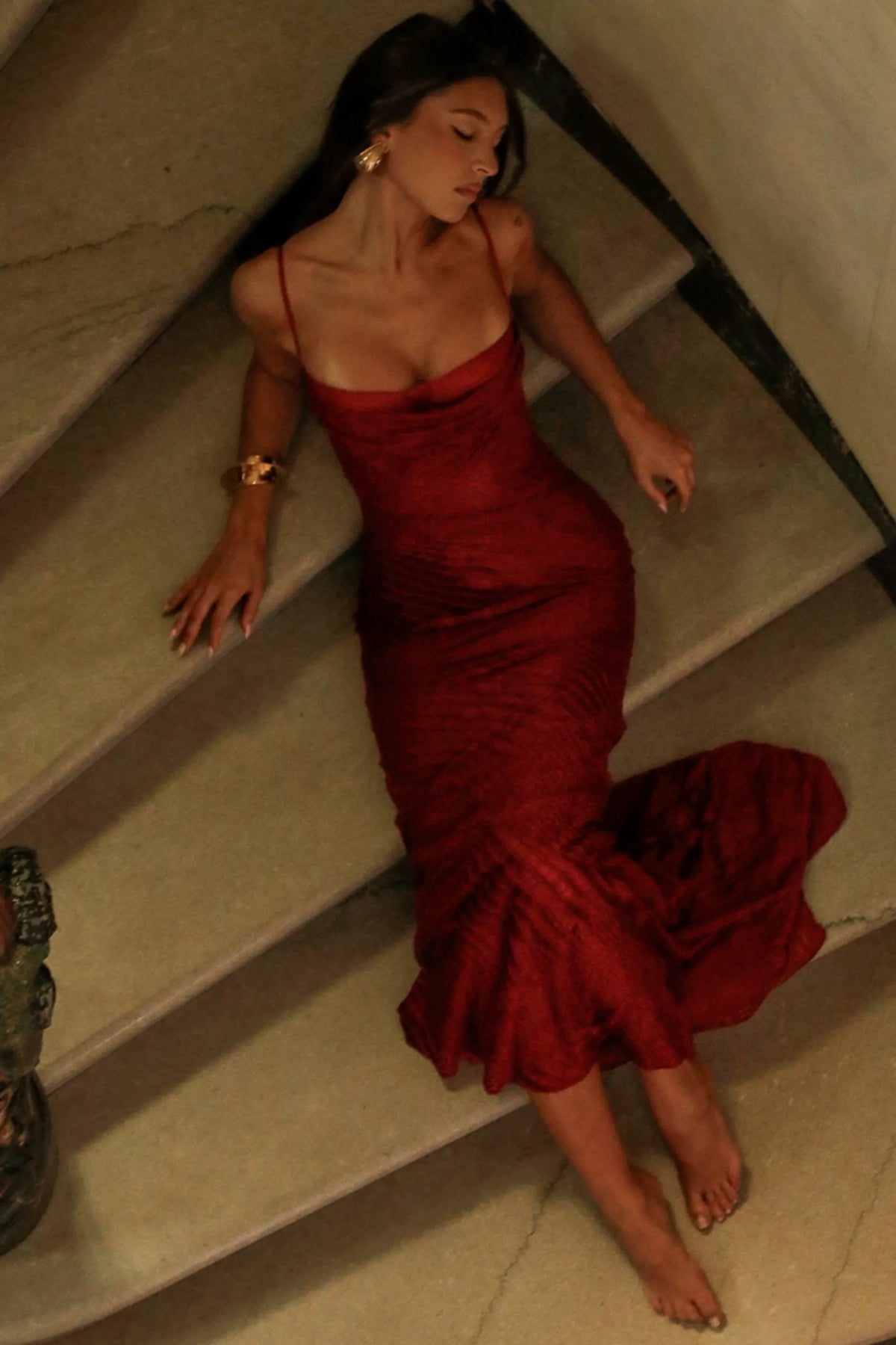 Nalani Deep Red Devoré Satin Maxi Gown - Limited Edition