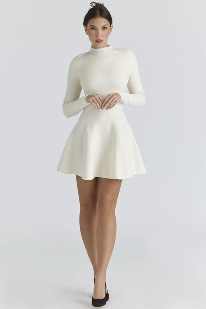 Bonnie Cream Merino Wool Skater Mini Dress