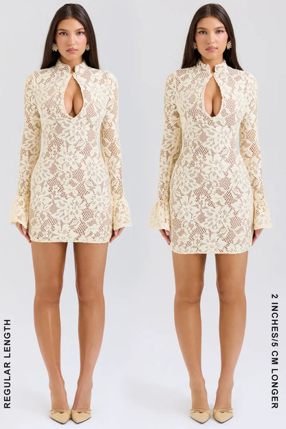 Brianna Buttermilk Keyhole Lace Mini Dress