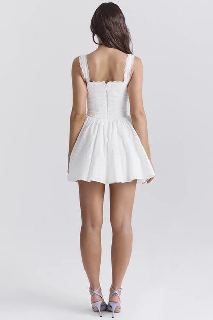 Brigitte White Cotton Broderie Anglais Corset Mini Dress