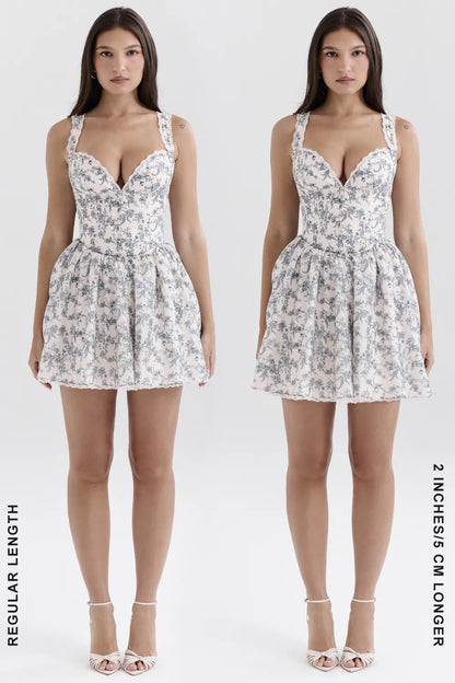 Brigitte English Porcelain Print Corset Mini Dress