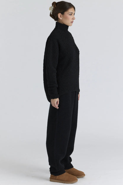 Brooklyn Black Wool Boucle Knit Sweater