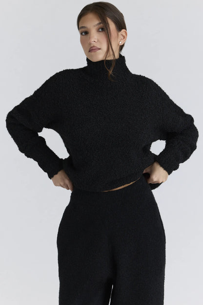 Brooklyn Black Wool Boucle Knit Sweater